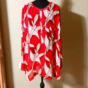Lane Bryant 26/28 Sheer Red and White Tunic